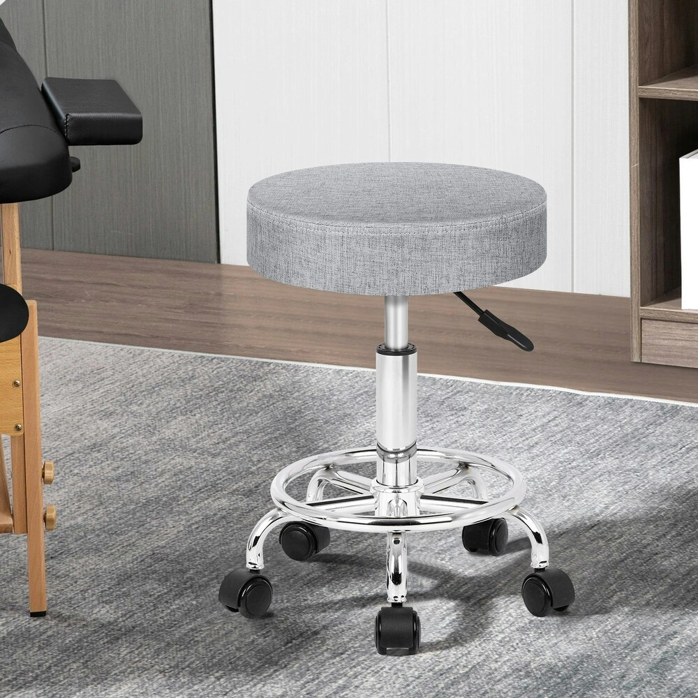 Alfordson Salon Stool Round Swivel Barber Hair Dress Chair Light Grey Fabric