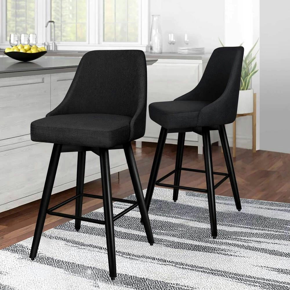 Alfordson 2x Swivel Bar Stools Kitchen Dining Chair Cafe Wooden All Black