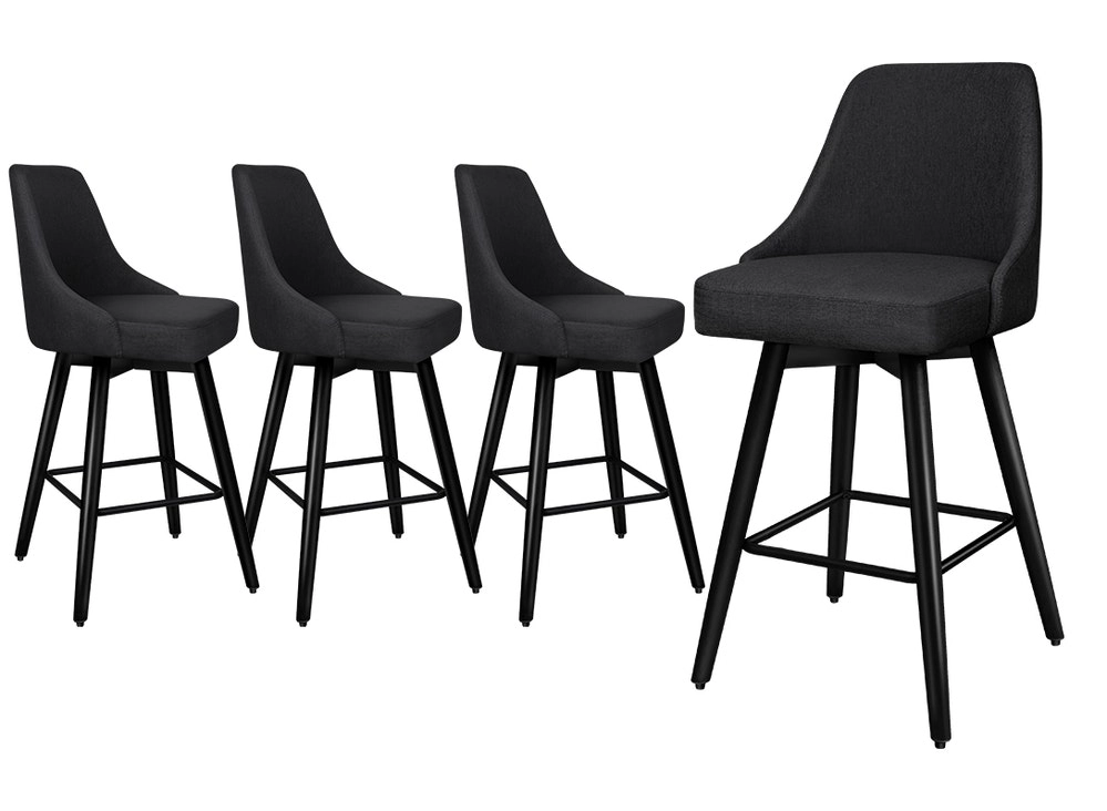 Alfordson 4x Swivel Bar Stools Kitchen Dining Chair Cafe Wooden All Black