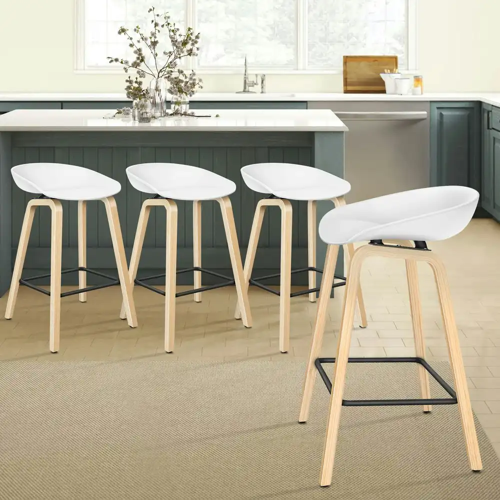 Alfordson Bar Stools Wooden Chairs White X4