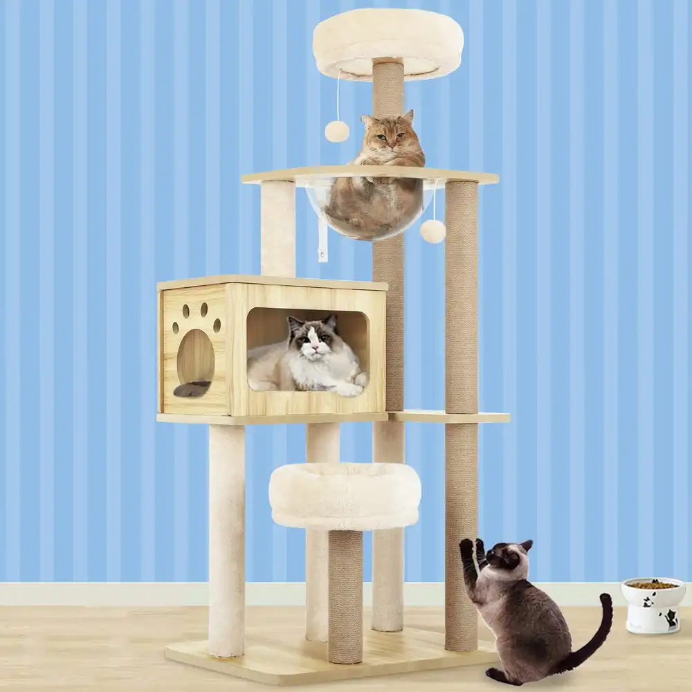 BEASTIE Cat Tree 144cm Wood Tower Scratching Post Scratcher