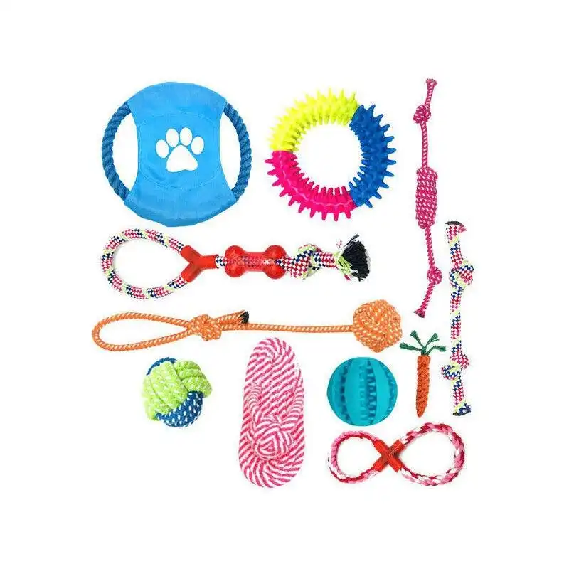 11Pcs Durable Cotton Rope Pull Teeth Clean Chew Toy Set for Dogs and Cats