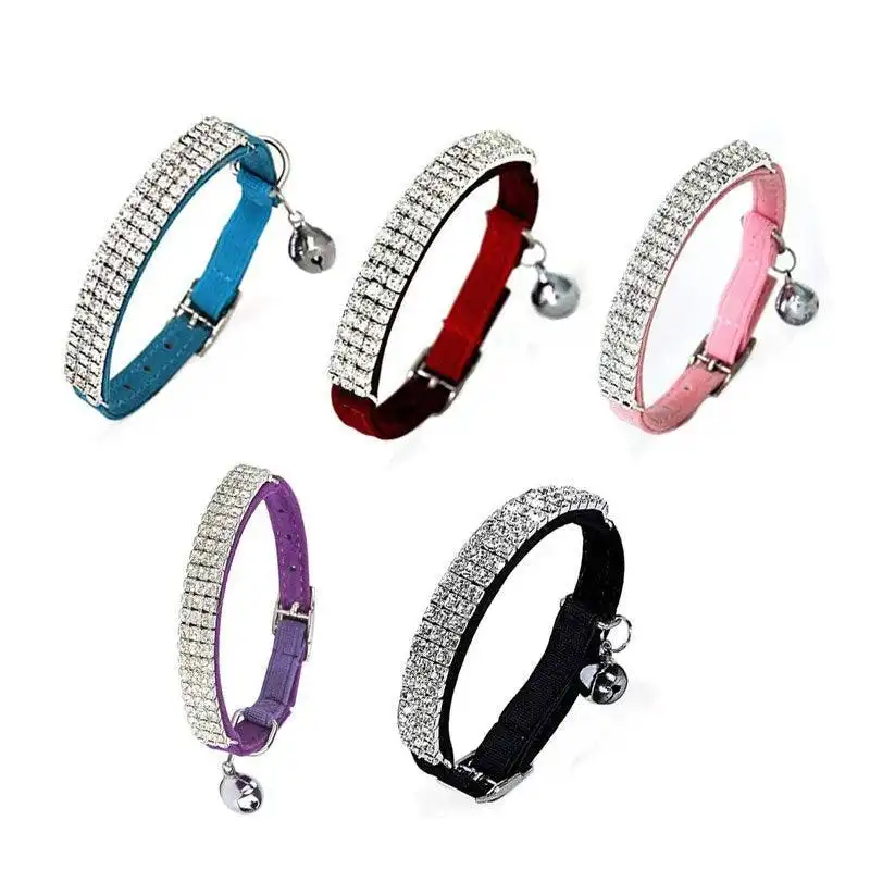 Collar Suede Cat Kitten Puppy Pet Safety Release Adjustable Rhinestone 5 Colours