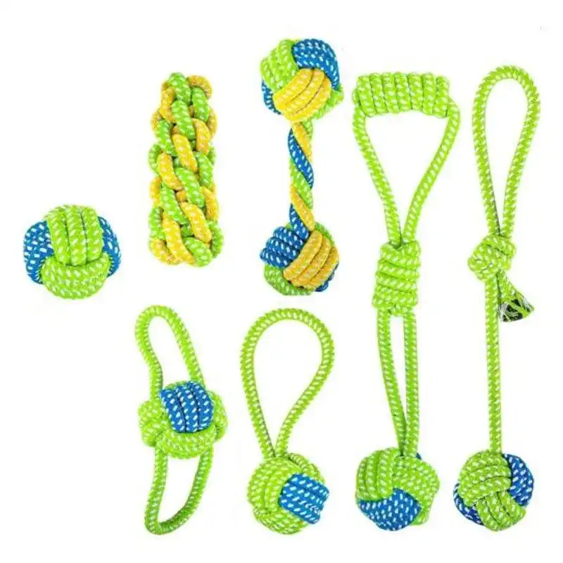 7Pcs Dog Rope Chew Toys Kit Tough Strong Knot Ball Pet Puppy Cotton Teething Toy