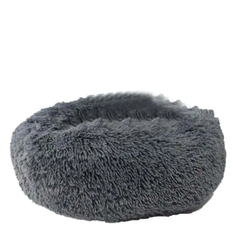 Dark Grey Cozy Plush Cat Dog Bed Soothing Donut Cushion Nest Washable Pet Sleeping Kennel