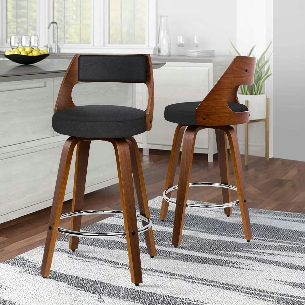 Alfordson Set of 2 Eden Elegant Modern Style Bar Stools (Fabric Black)