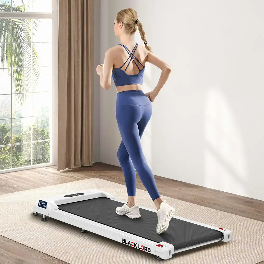 Black Lord Treadmill Electric Walking Pad Home Office Gym Fitness White w/ Smart Watch