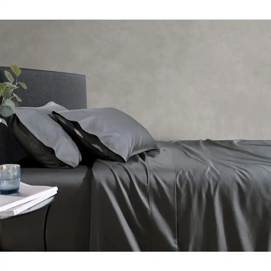 Soho 1000TC Cotton Fitted Sheet Charcoal Queen Bed Extra Depth