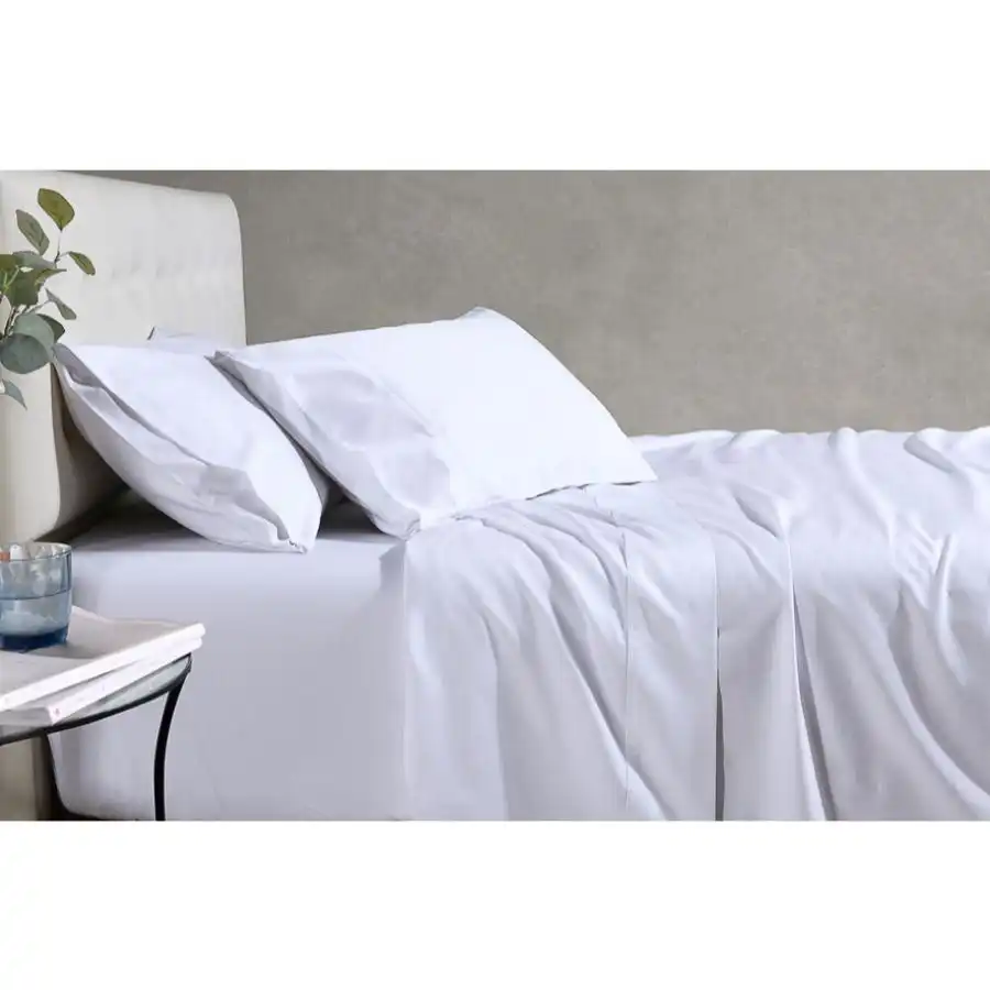 Soho 1000TC Cotton Fitted Sheet White Queen Bed Extra Depth