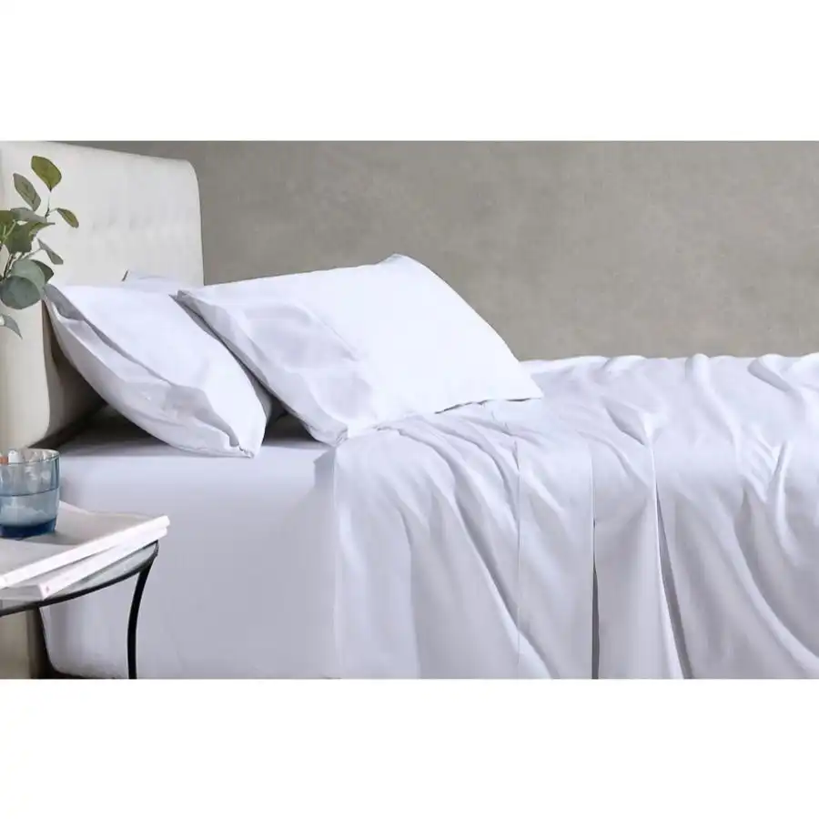 Soho 1000TC Cotton Fitted Sheet White King Bed Extra Depth