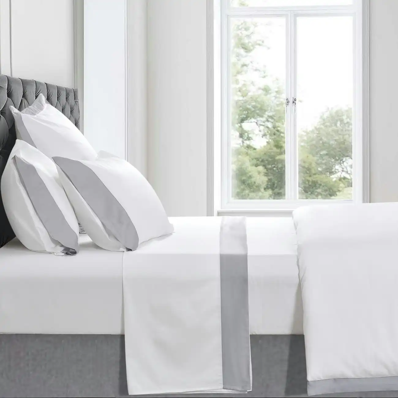 Plaza Grey 1000TC Sheet Set King Bed Extra Depth
