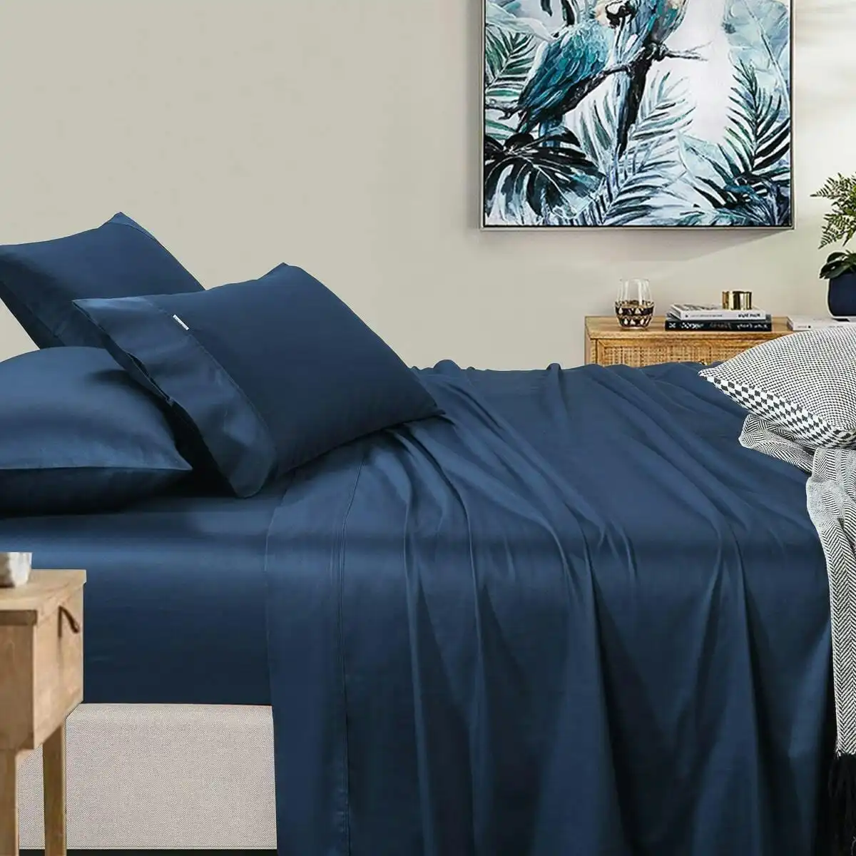 400 Thread Count King Bed Extra Depth Sheet set Navy