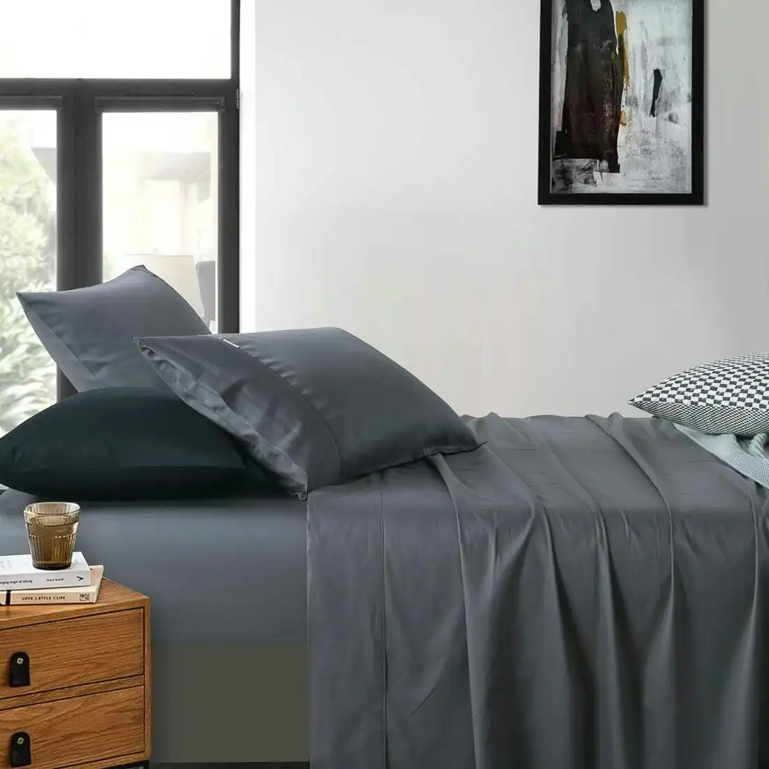 400 Thread Count Queen Bed Extra Depth Sheet set Charcoal
