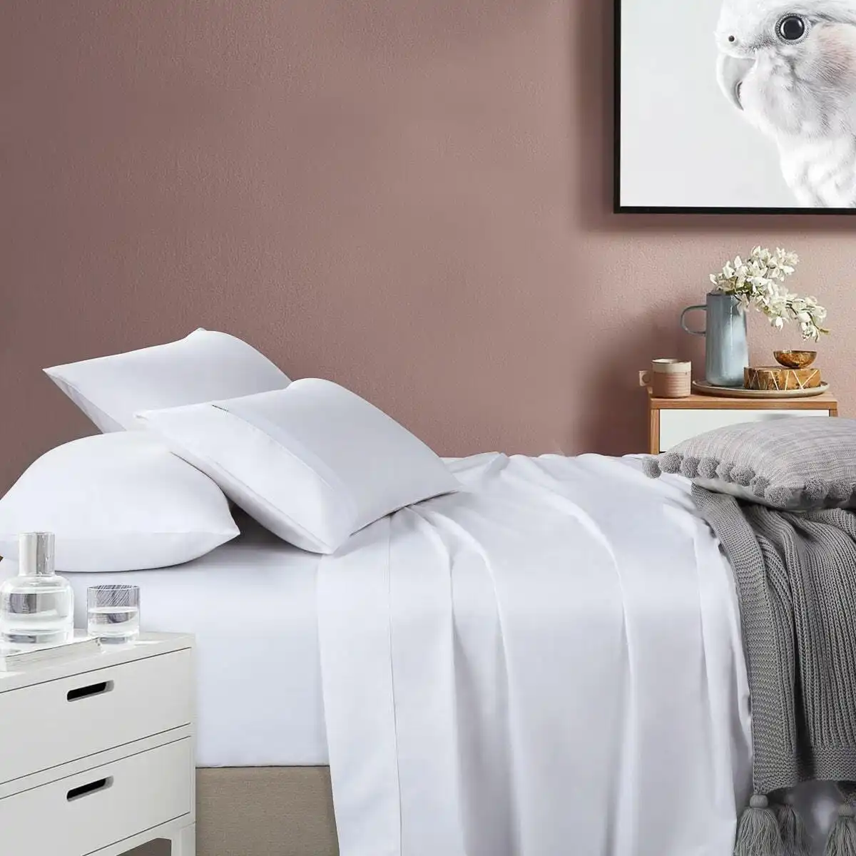 400 Thread Count King Bed Extra Depth Sheet set White