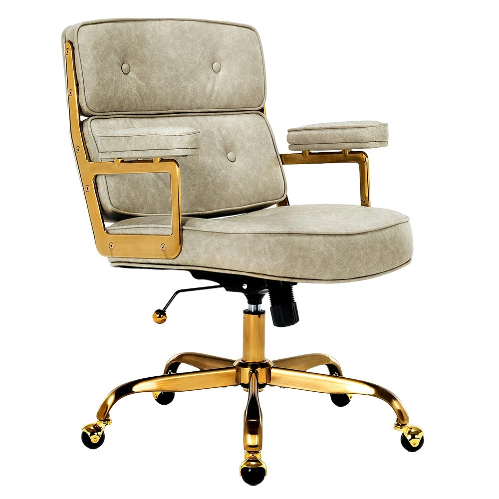 Furb Executive Lobby Office Chair Mid-Back PU Leather Thick Pad Gold Alabaster