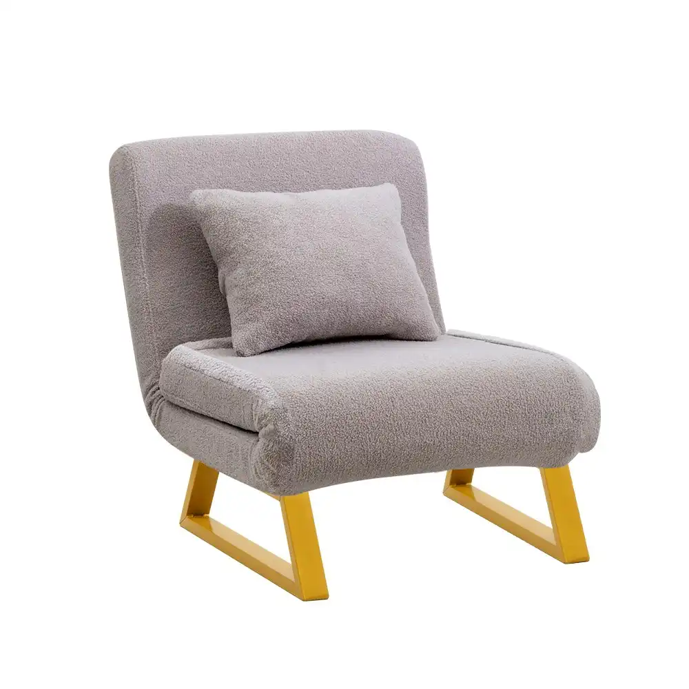 Furb Sofa Bed Lounge Chair Sherpa Fabric Folding Recliner Steel Leg Single Grey
