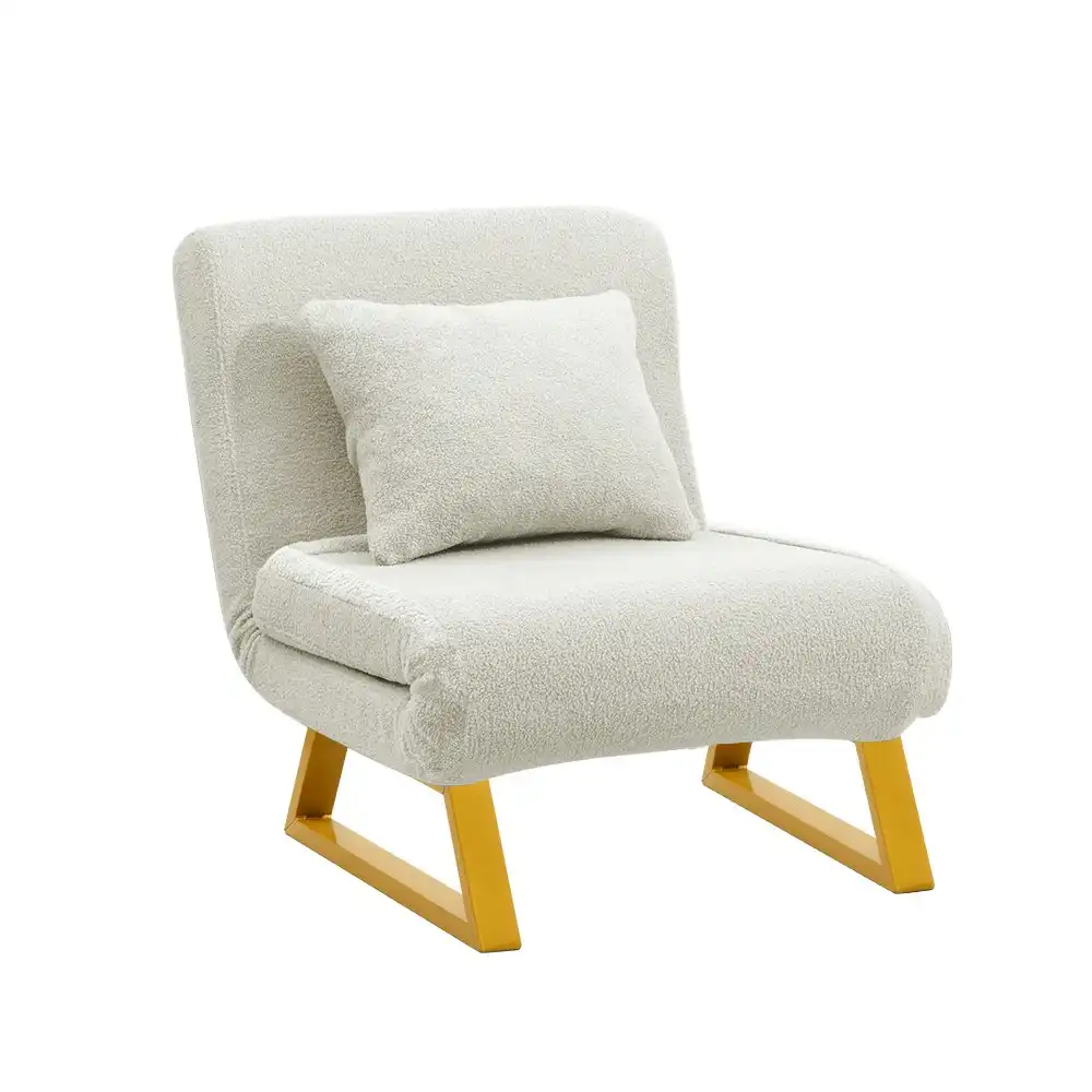 Furb Sofa Bed Lounge Chair Sherpa Fabric Folding Recliner Steel Leg Single Beige
