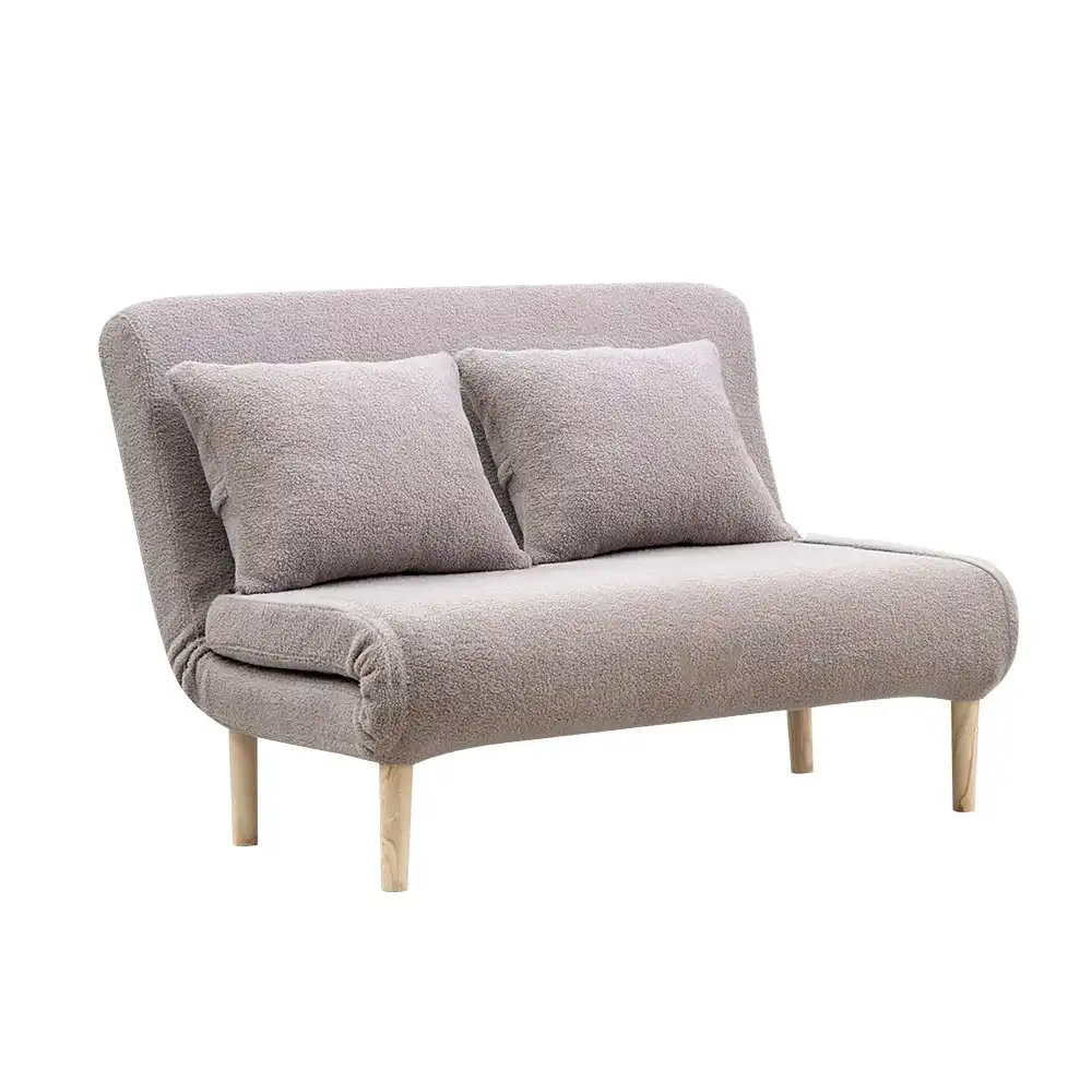 Furb Sofa Bed Lounge Chair Sherpa Fabric Folding Recliner Wood Leg Double Grey