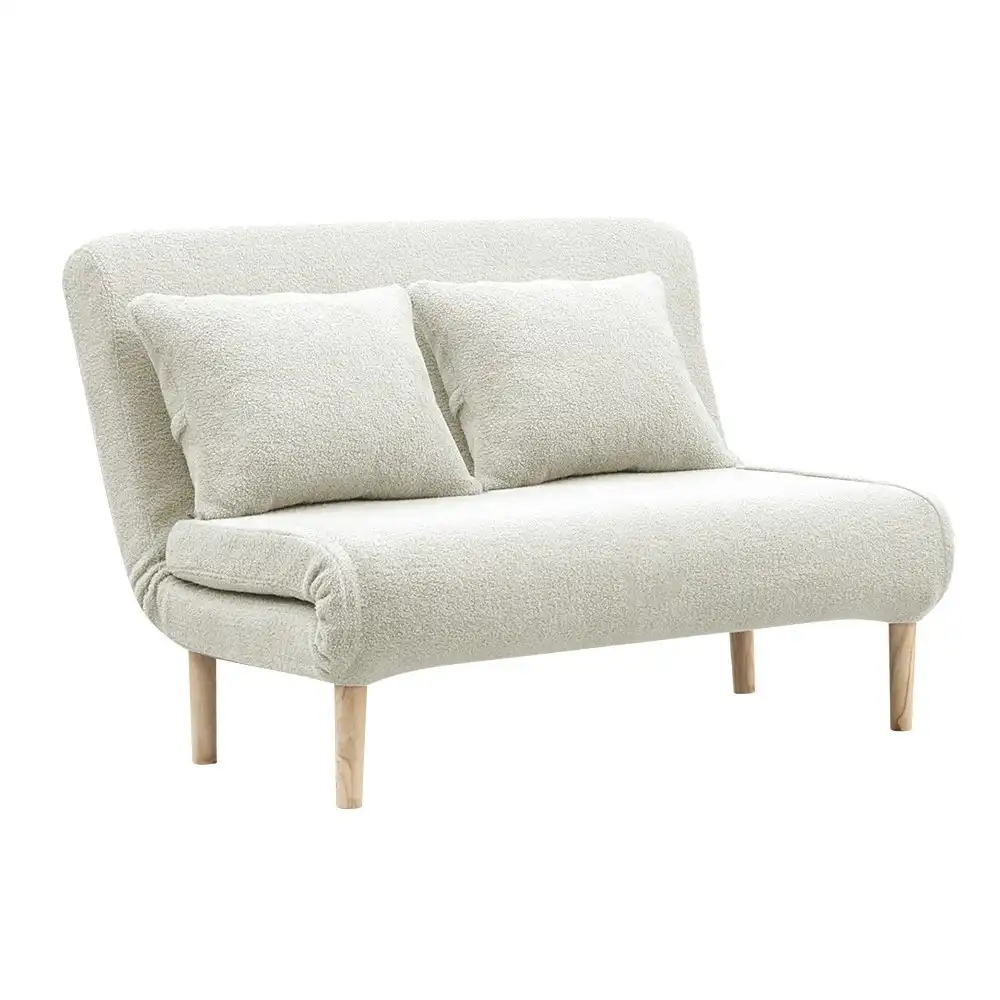 Furb Sofa Bed Lounge Chair Sherpa Fabric Folding Recliner Wood Leg Double Beige