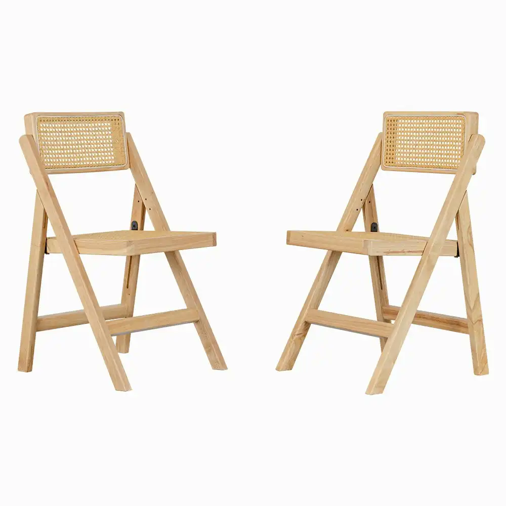 Furb 2x Dining Chairs Rattan Chair Foldable Wooden Accent Chair Kitchen Oak