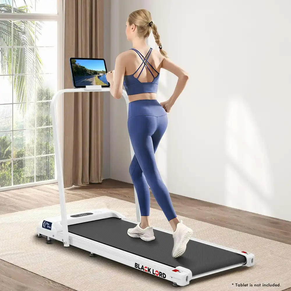 Black Lord Treadmill Electric Walking Pad Home Fitness Foldable White w/ Smart Watch