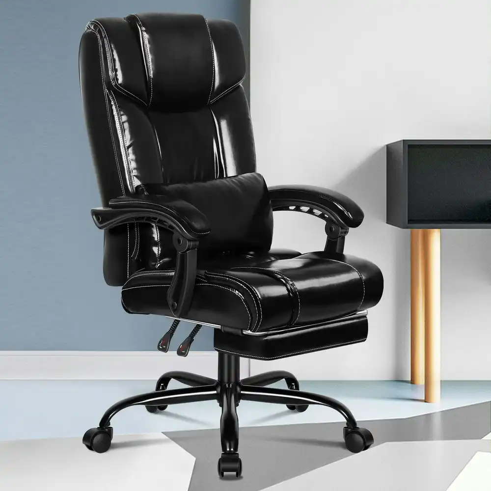 Alfordson Office Chair Executive PU Leather Boss Glossy Black