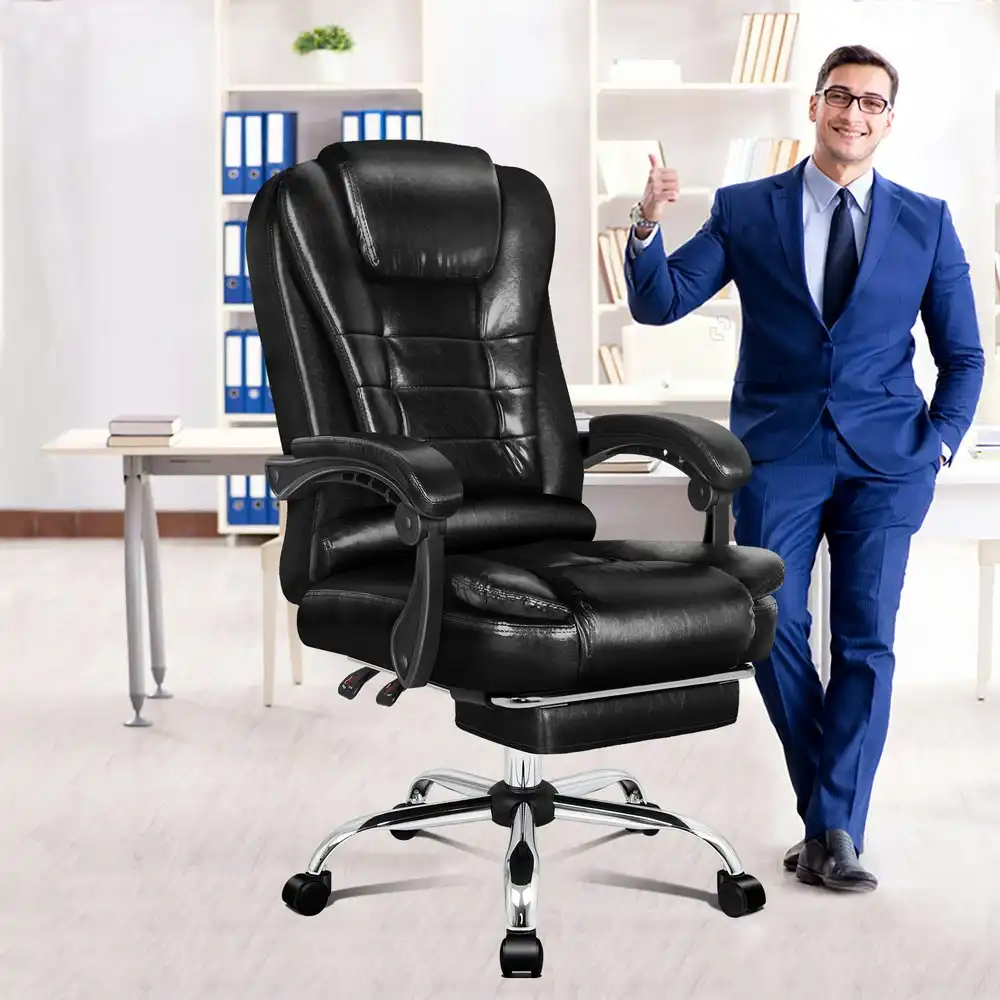 Alfordson Office Chair Executive PU Leather Seat with Footrest Glossy Black