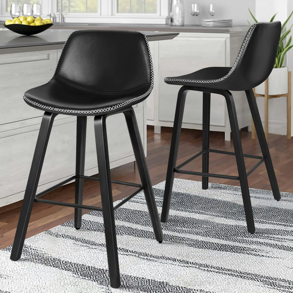 Alfordson Bar Stools Embellished Stitching All Black Noah X2