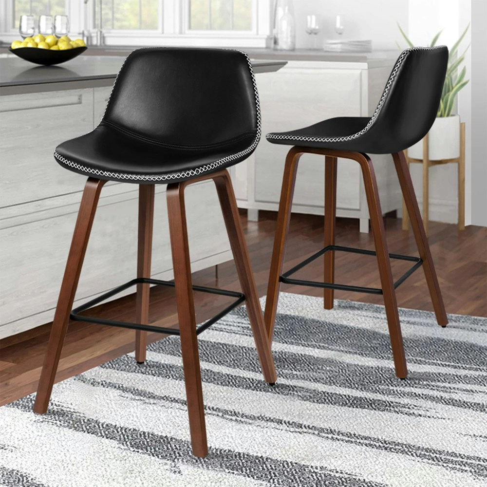 Alfordson Bar Stools Embellished Stitching Black Noah X2