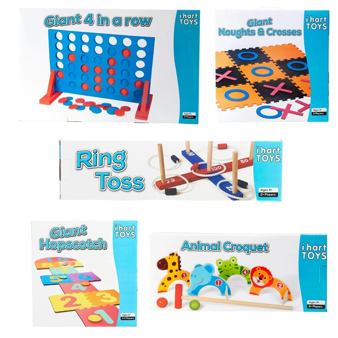 Giant 4 in a Row, Ring Toss, Noughts & Crosses, Animal Croquet and Hopscotch Bundle Pack