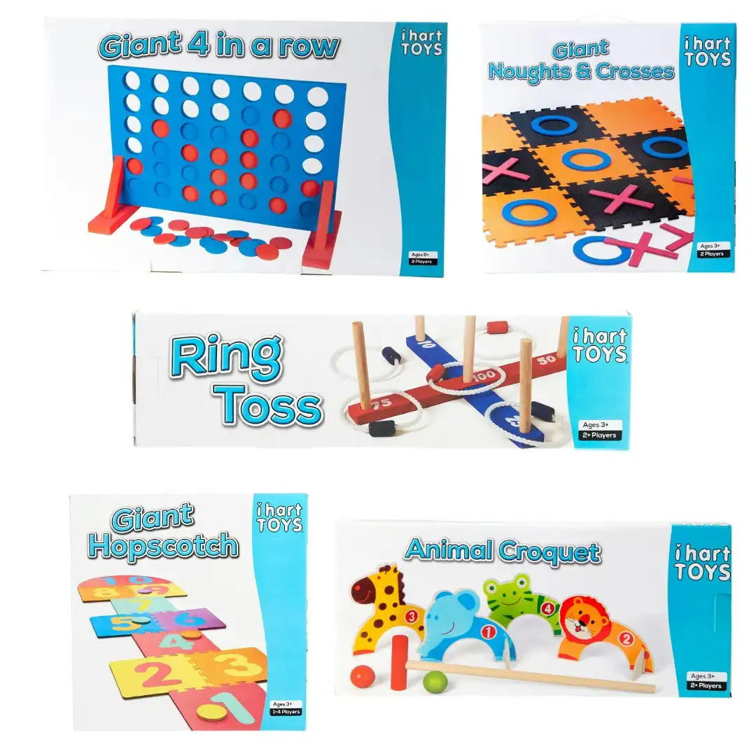 Giant 4 in a Row, Ring Toss, Noughts & Crosses, Animal Croquet and Hopscotch Bundle Pack