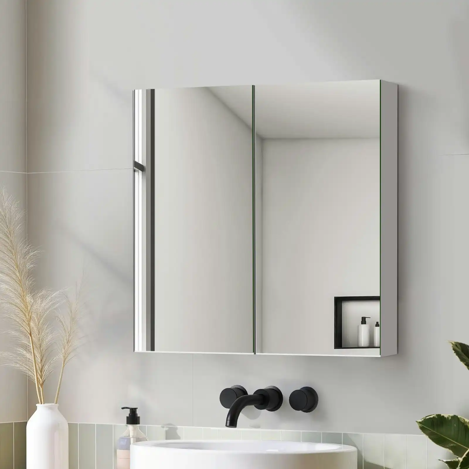 Welba Bathroom Mirror Cabinet Vanity Medicine Shaving Wall Storage 600mmx720mm