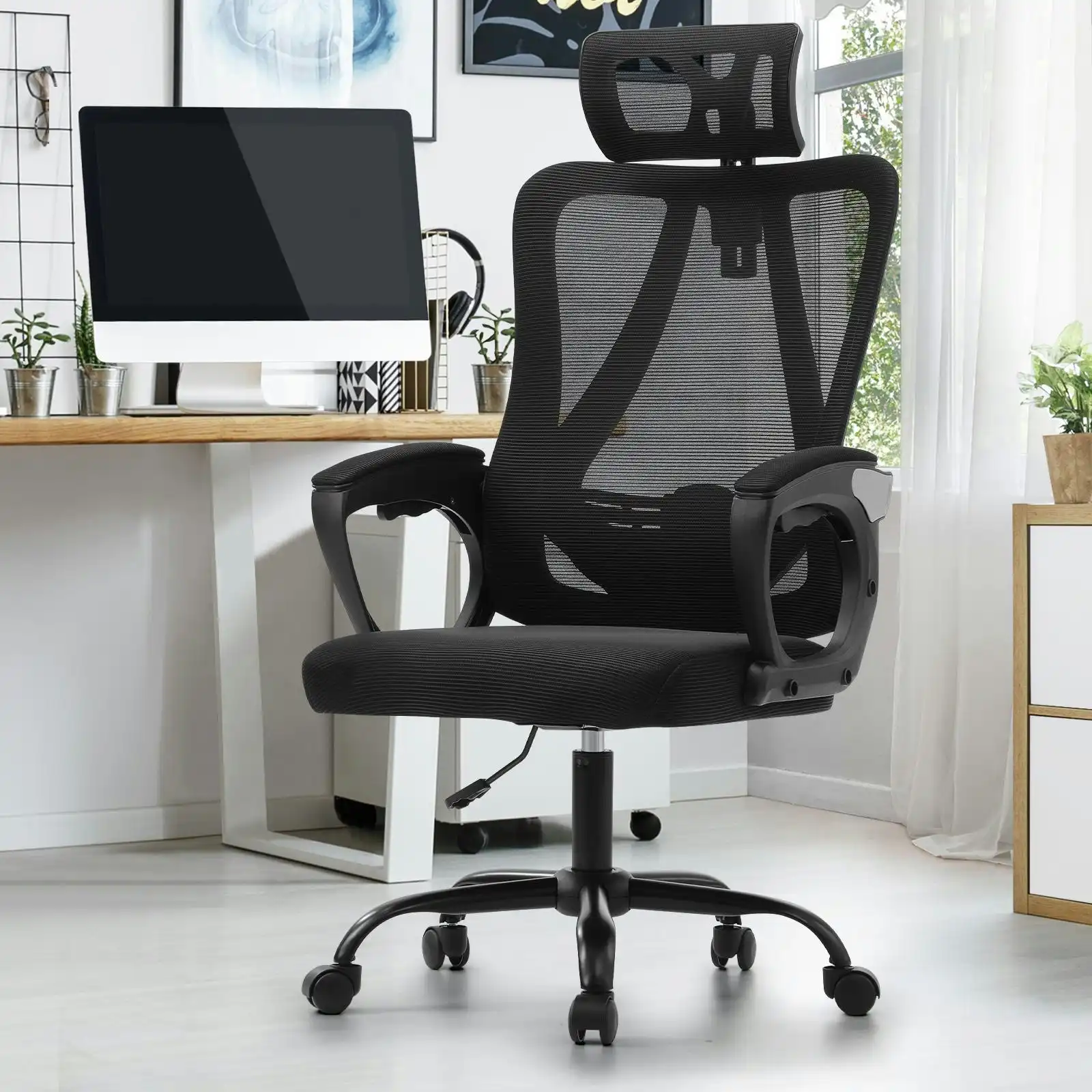 Oikiture Mesh Office Chair Adjustable Lumbar Support Reclining Computer Black-Premium Edition