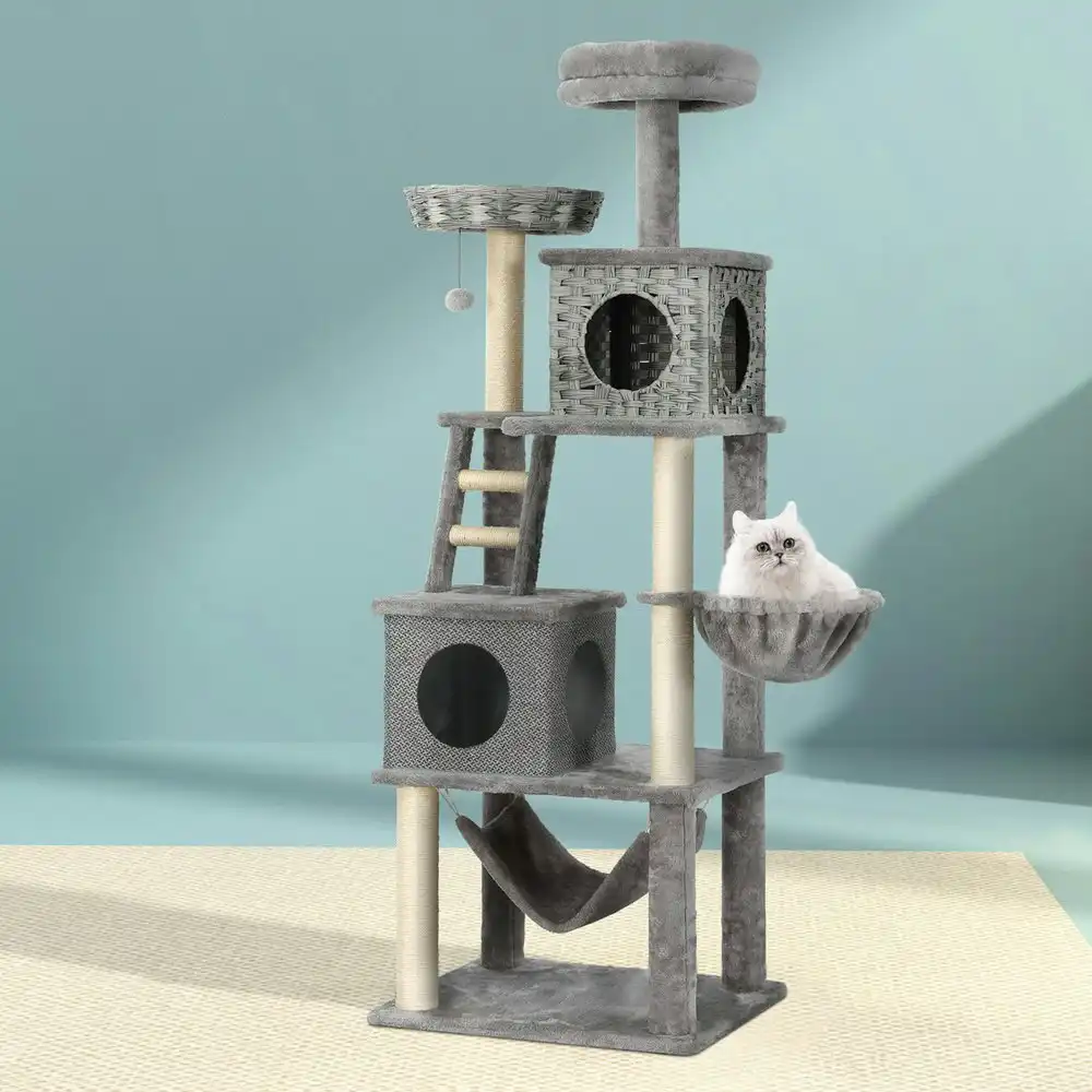 i.Pet Cat Tree 169cm Tower Scratching Post Scratcher Wood Bed Condo House Rattan Ladder