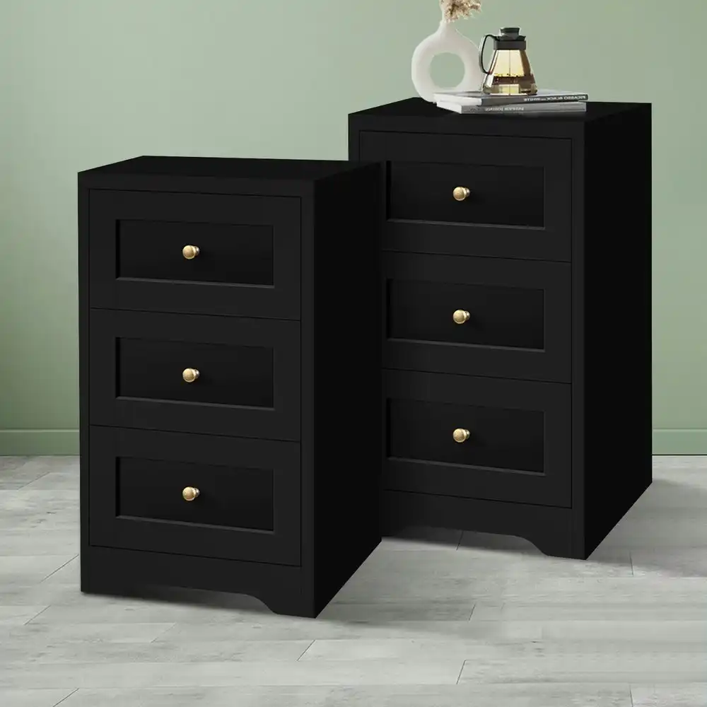 Alfordson 2x Bedside Table Hamptons 3 Drawers