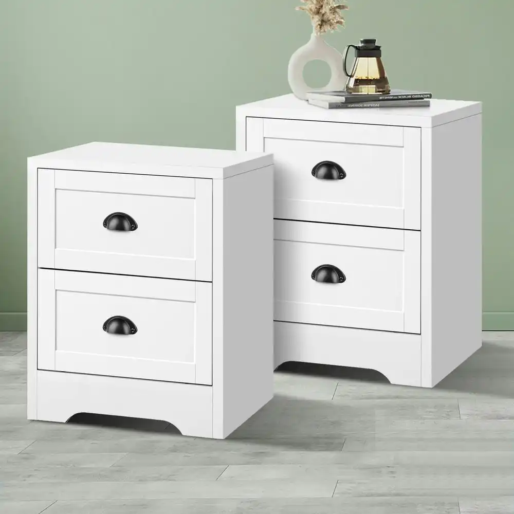 Alfordson 2x Bedside Table Storage Hamptons White