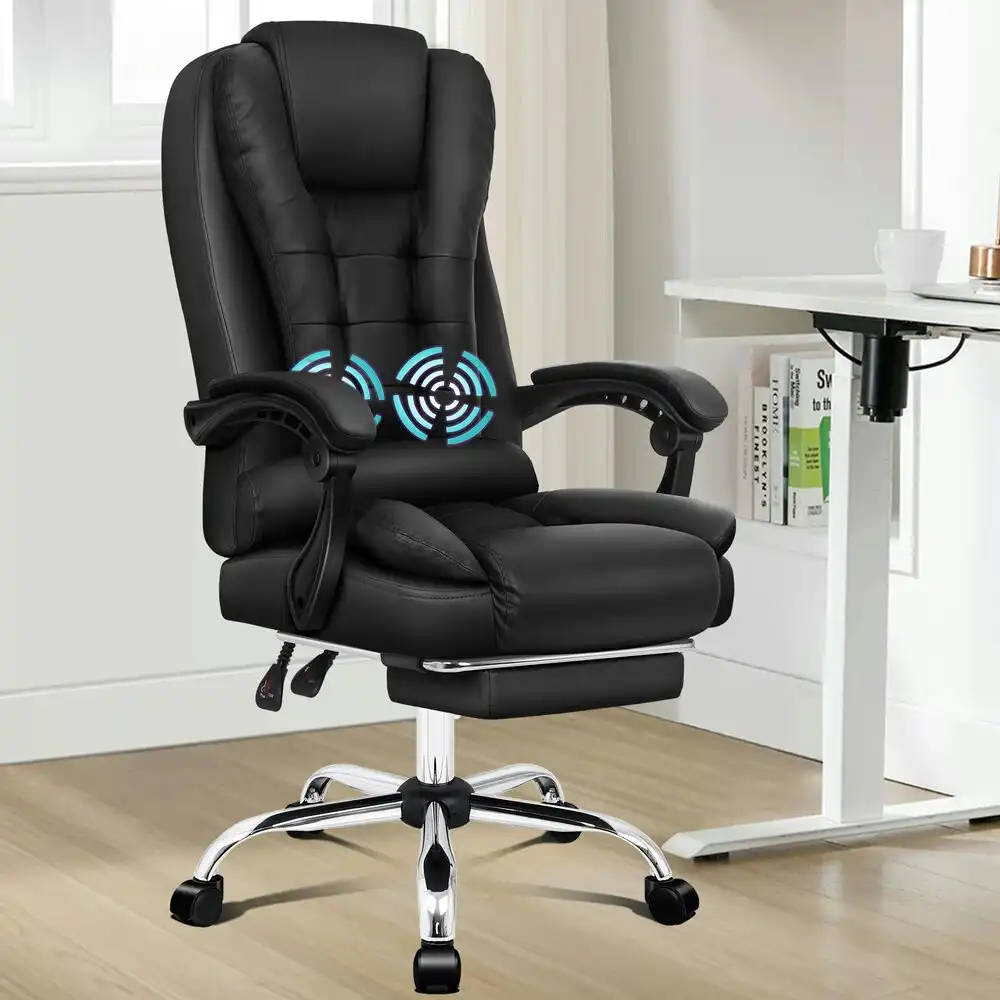 Alfordson Office Chair PU Leather Seat Footrest Black