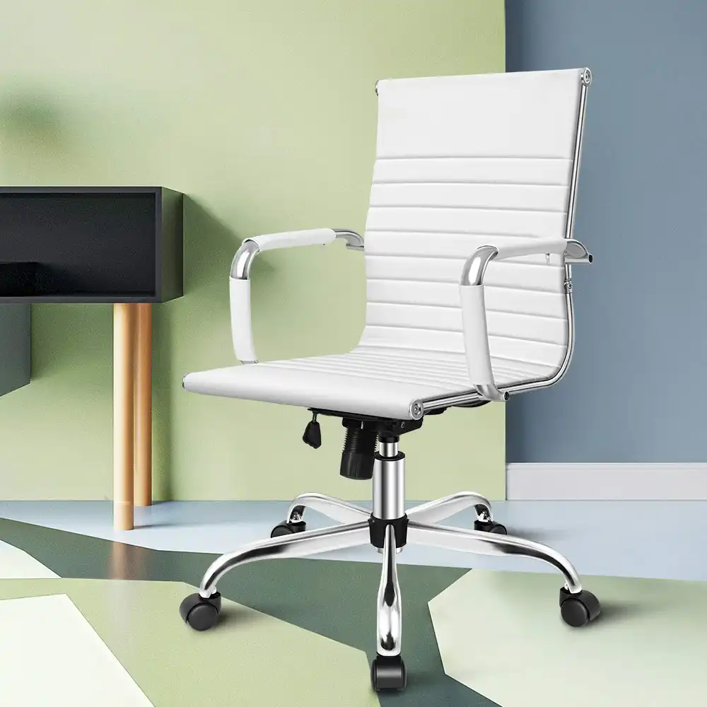 Alfordson Mid Back Ergonomic PU Leather Office Chair White