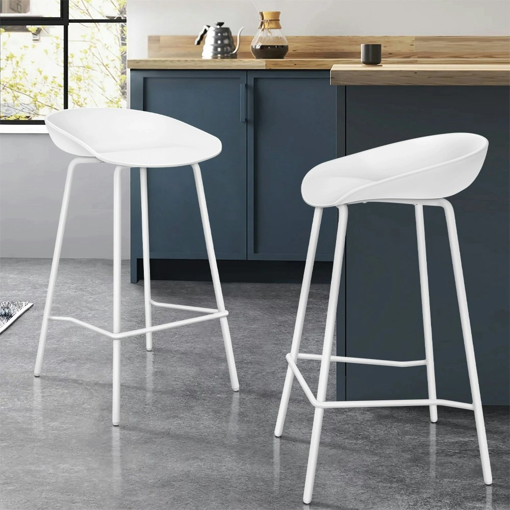 Alfordson 2x Kitchen Bar Stools Bar Stool Counter Chairs Metal White Finn