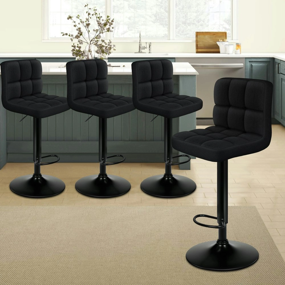 Alfordson 4x Bar Stools Ralph Kitchen Swivel Chair Fabric Gas Lift Black