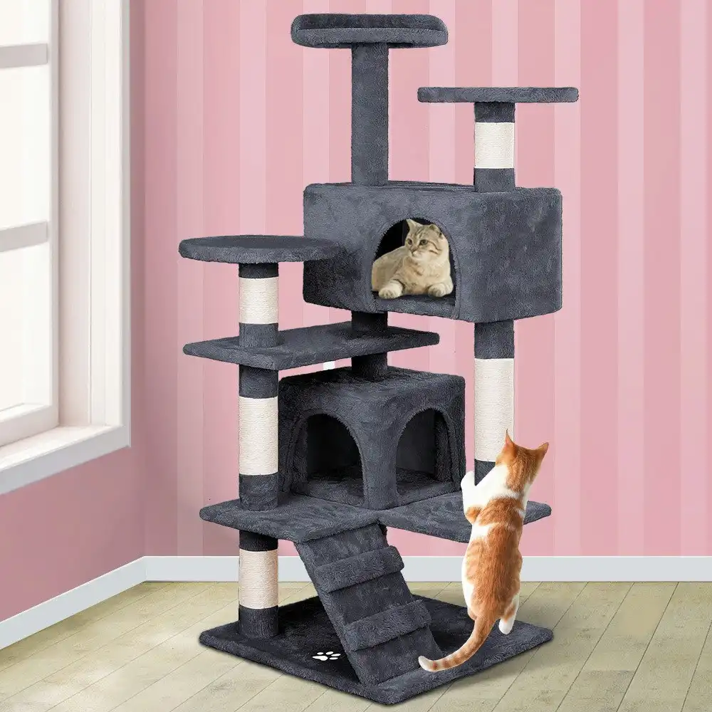 BEASTIE Cat Tree 132cm Grey Scratching Post Scratcher Tower