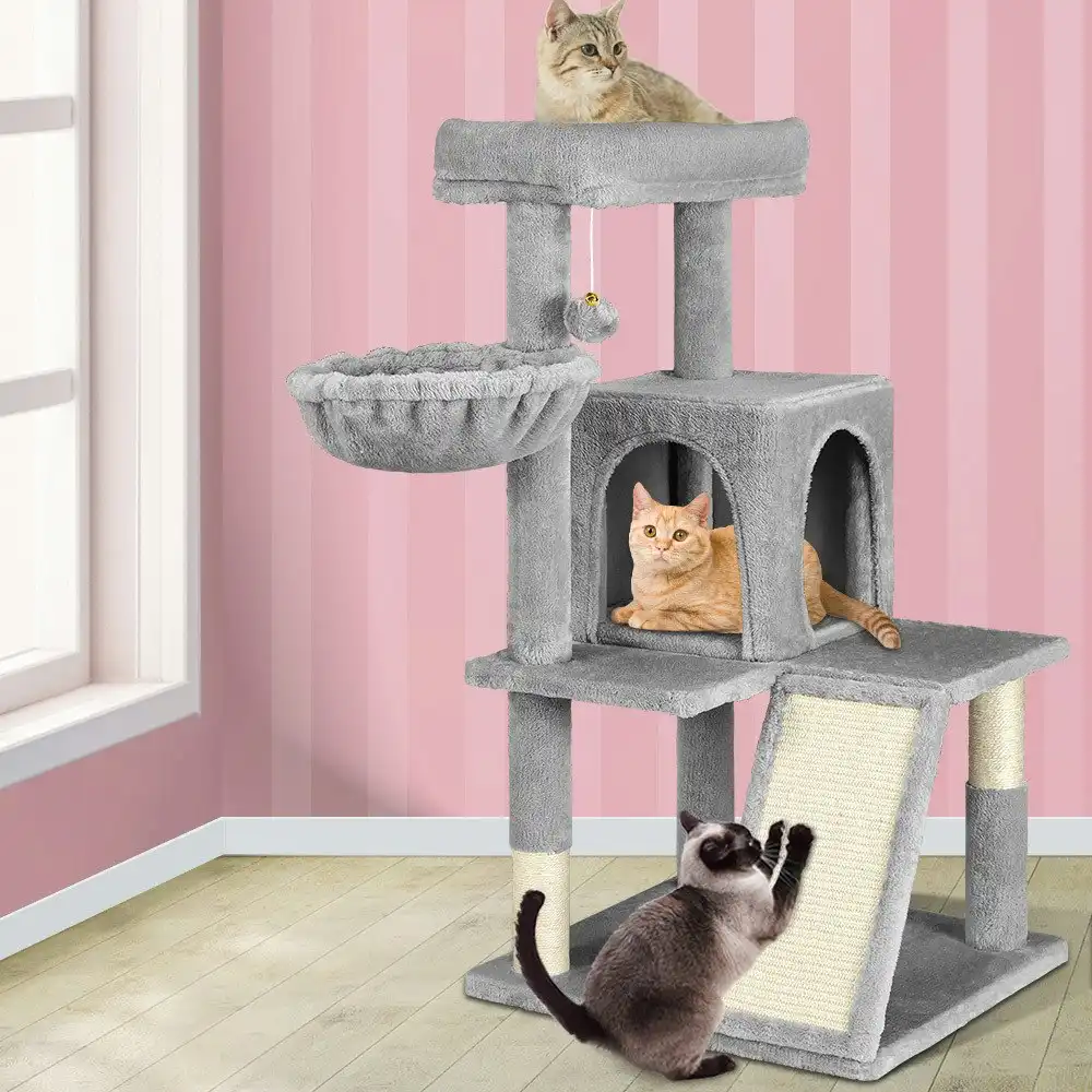 BEASTIE Cat Tree 100cm Light Grey Scratching Post Scratcher Tower