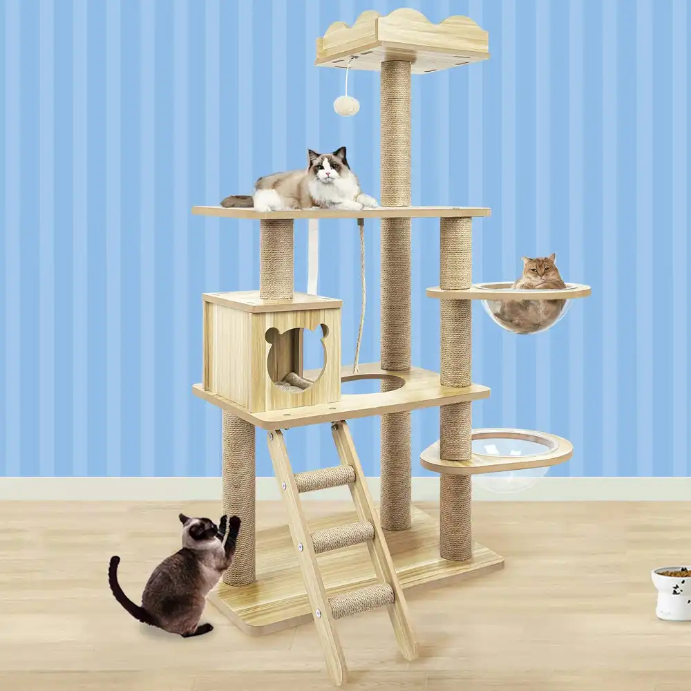 BEASTIE Cat Tree Tower Scratching Post Wood Scratcher Condo House Bed 141cm