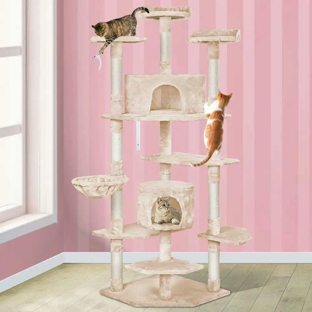 BEASTIE Cat Tree 202cm Beige Scratching Post Scratcher Tower