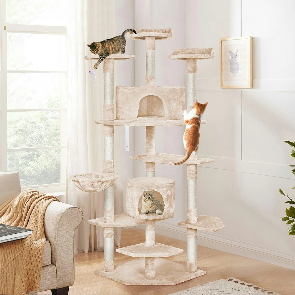 BEASTIE Cat Tree 203cm Beige Scratching Post Scratcher Tower