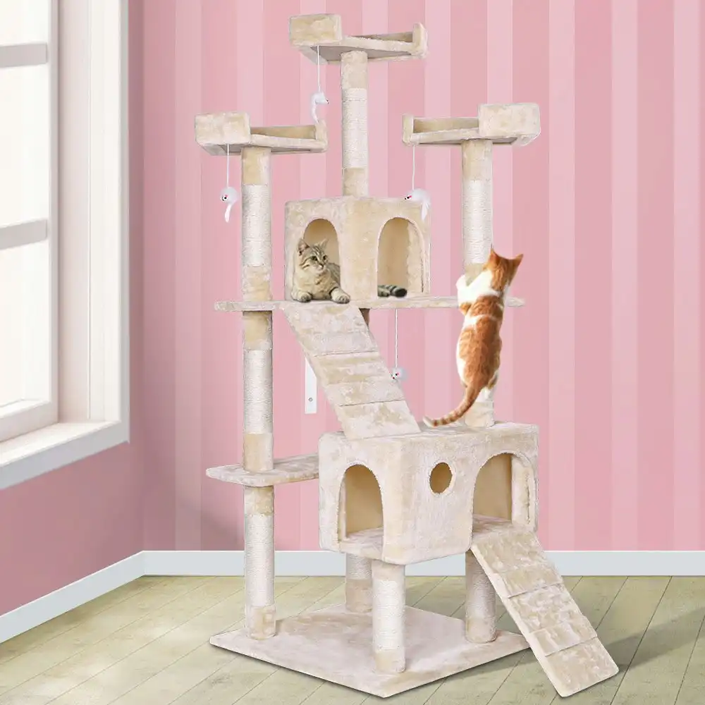 BEASTIE Cat Tree 180cm Beige Scratching Post Scratcher Tower