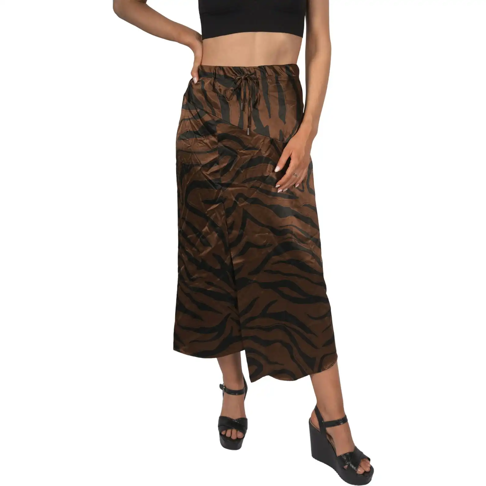 Topshop Women's Satin Animal Print Maxi Skirt - Bronze & Black
