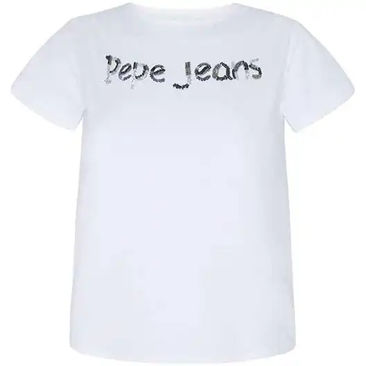 Pepe Kids Pepe Jeans Girls White T-shirt With Sequin Text
