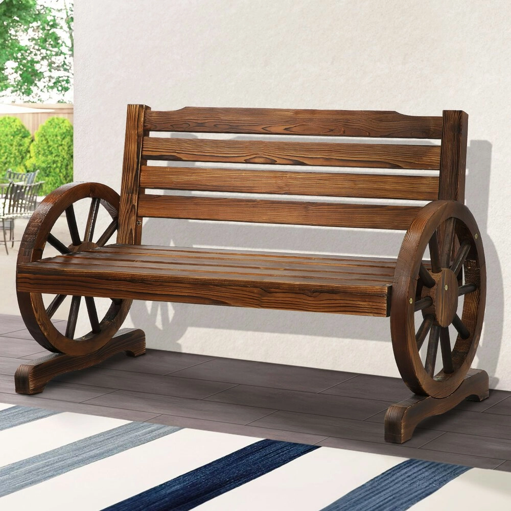 Alfordson Wooden Garden Bench Outdoor Wagon Wheel Chair Charcoal