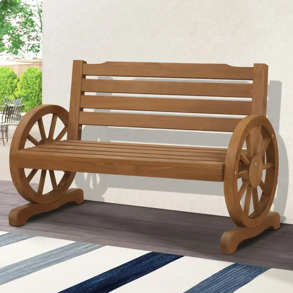 Alfordson Wooden Garden Bench Outdoor Wagon Wheel Chair Natural